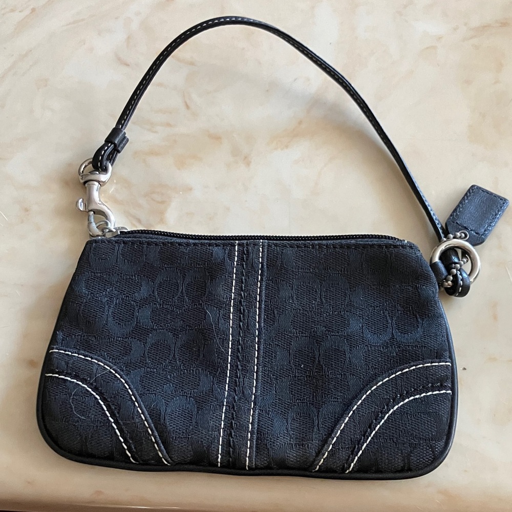 Coach Black Wristlet with Stitch Detail